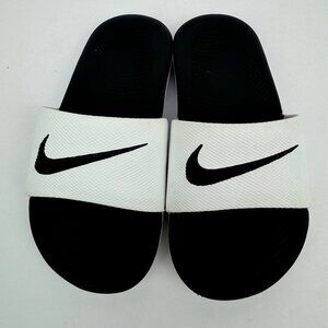 Nike Kawa kids sandal/ slides. Non slip rubber sole. Black, white.